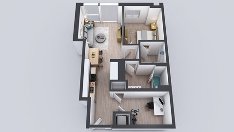 Floor plan for 1 bed, 1 bath, 729 sqft